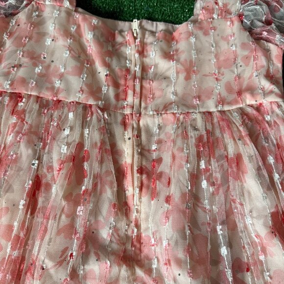 Wonder Nation Girls Apricot Metallic Mesh Puff Sleeve Zip Dress Size 12 Plus - Picture 14 of 14